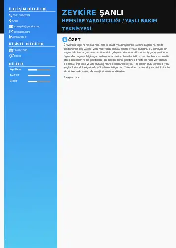 Hasta ve Yaşlı Bakım Elemanı Cv Örnekleri cv indir